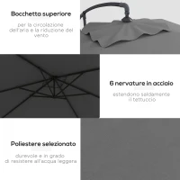 Outsunny Ombrellone da Giardino Decentrato con Base a Croce e Apertura a Manovella, 294x193cm, Grigio(m-5)