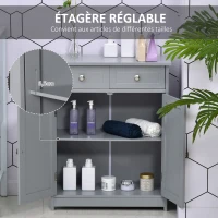 kleankin Meuble de salle de bain sur pied armoire de salle de bain 2 portes 2 tiroirs 60 x 30 x 75 cm gris(m-5)