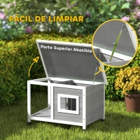 PawHut Casa para Perros de Madera 85,5x62x60 cm con Techo Asfáltico Abatible Puerta y Ventana para Perros Pequeños Gris(m-6)