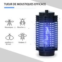 Outsunny Lampe anti-moustique, électrique anti-moustique extérieur intérieur, LED 3 W, tue-mouche électrique avec crochet d'attache, piège à moustique, lampe anti-mouche, noir(m-5)