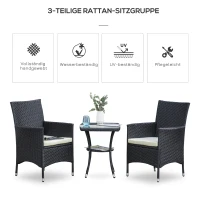 Outsunny Balkonmöbel Set für 2 Personen Sitzgruppe Rattan Gartenset Polyrattan Schwarz(m-4)