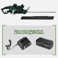 Durhand Elektro Heckenschere Akku Elektrischer Heckenschneider mit 350 W Motorleistung Kabellos 180° Drehgriff 52cm Schnittlänge Stahl ABS Grün+Schwarz(m-7)