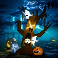 HOMCOM Halloween-Deko, 2,40m großer Geisterbaum, selbstaufblasend, LED-Beleuchtung, für Außenbereiche(m-2)