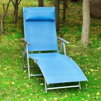 Outsunny Sun Lounger Steel Frame Outdoor Folding Chaise Texteline Lounge Chair Recliner with Headrest & 7 Levels Adjustable Backrest, Blue(m-2)