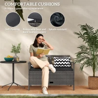 Outsunny 160L Storage Two-Seater Rattan Bench - Grey(m-6)