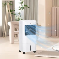 HOMCOM Portable Air Cooler with 15 Litre Water Tank, Oscillation, LED Display, Remote Control, 7.5 Hour Timer, Evaporative Air Cooler Fan with 3 Speeds, 3 Modes, Ice Packs, for Home Office(m-2)