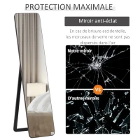 HOMCOM Miroir sur Pied et Mural rectangulaire dim. 37L x 43l x 156H cm MDF Aspect Noir(m-7)