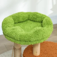 PawHut Albero Tiragraffi per Gatti con Casetta, Lettino e Pallina Giocattolo, in Legno e Peluche, 44x33x61 cm, Verde(m-7)