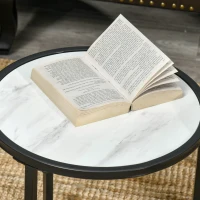 HOMCOM Juego de 2 Mesas Auxiliares Redondas Apilables Mesas Nidos con Encimera en Efecto de Mármol Ø60x46 cm y Ø40x40 cm Blanco(m-9)
