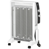 HOMCOM Calefactor Eléctrico 1000W/1500W Radiador de Mica con 2 Niveles de Potencia para 15-18m² 47x26,5x61,5 cm Blanco
