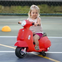 HOMCOM Moto Eléctrica Vespa para Niños de 18-36 Meses Moto de Batería 6V con Faro Bocina y 4 Ruedas Motocicleta Infantil con Licencia 66,5x38x52 cm Rojo(m-2)