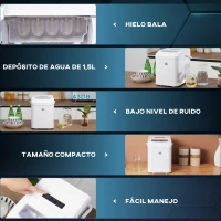 HOMCOM Máquina de Hacer Hielo 12 kg/24h Autolimpieza 9 Cubitos de Hielo en 6-12 Minutos 2 Tamaños de Cubitos Crema(m-8)