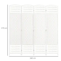 HOMCOM 4 Panel Folding Room Divider, Privacy Screen, Freestanding Paravent Partition Separator for Living Room, Bedroom and Office, 160 x 170cm, White(m-3)