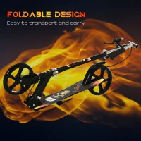 HOMCOM Kids Foldable Kick Scooter w/ Adjustable Height, Break, Big Wheels, for Ages 7-14 Years - Black(m-5)