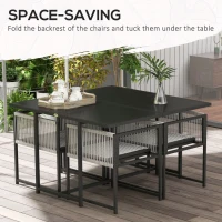 Outsunny Five-Piece Metal Dining Set, with Folding Back Chairs, Light Grey(m-4)