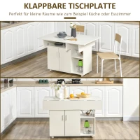 HOMCOM Klappbarer Esstisch mit 3 Regale + 1 Schrank 4 Rollen weiß(m-5)
