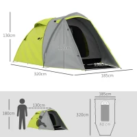 Outsunny Two-Man Dome Tent, with Front Porch and Accessories - Yellow/Grey(m-3)