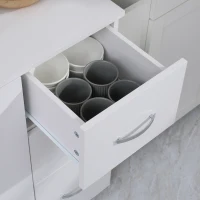 HOMCOM Küchenschrank mit 3 Schränken, 1 Regal und 3 Schubladen, wasserabweisend 89 cm x 39,5 cm x 168 cm, Weiß(m-9)