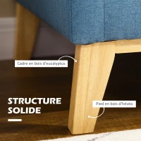HOMCOM Canapé 2 places fauteuil salon design scandinave pieds en bois massif tissu imitaion lin 137 x 78 x 78 cm bleu(m-5)