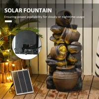 Outsunny Solar Powered Garden Water Feature with LED Lights and Pump, 4 Tier Cascading Water Fountain for Indoor/Outdoor, Jars Waterfall Ornament, 72cm Height(m-5)
