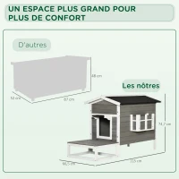 PawHut Maisonnette pour chats niche extérieure surélevé avec terrasse étanche en bois, dim. 115L x 66,5P x 74,7H cm, gris(m-4)
