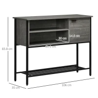 HOMCOM Industrial Console Table, Narrow Hallway Table with Cabinet, Open Compartments and Slatted Shelf for Entryway, Grey(m-3)
