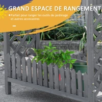 Outsunny Jardinière sur Pied Potager avec étagère barrière - pans latéraux Treillis - dim. 90L x 30l x 90H cm - Bois Sapin Gris(m-5)