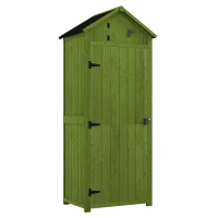 Outsunny Small Shed, Tall Slim Wooden Garden Shed with 3 Removable Shelves and Roof Hatch, Compact Outdoor Tool Storage Cabinet with Asphalt Roof and Door Latch, 77 x 54.2 x 179 cm, Green(m-12)