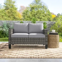 Outsunny Two-Seater Rattan Outdoor Sofa - Dark Grey(m-9)