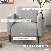 HOMCOM Poltrona d'arredo in Tessuto Effetto Lino Traspirante e Gambe in Acciaio, 79x76x65 cm, Grigio(m-4)