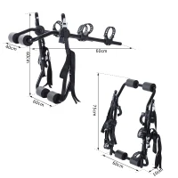 HOMCOM Porte-vélo pour 2 vélos - installation sur hayon - 6 sangles de sécurité - pliable - acier noir(m-3)