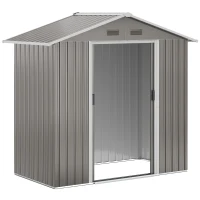 Outsunny Abri de jardin en métal 1,8 m², cabane de jardin à outils en métal, 194 x 110 x 184 cm, grand espace de rangement extérieur avec portes coulissantes et 4 aérations, gris(m-11)