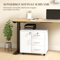 HOMCOM Schedario per Ufficio con 3 Cassetti e Armadietto con 3 Ripiani Regolabili, in Legno, 60x40x56 cm, Bianco(m-8)