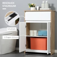kleankin Badezimmerschrank Badkommode Küchenschrank Badregal Standschrank mit 2 Innenablagen und einer großen Schublade kippsicheres Design elegant MDF Naturholz+Weiß 60 x 30 x 90 cm(m-5)