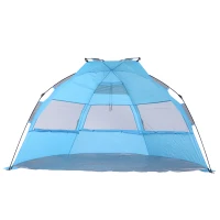 Outsunny Tente de plage abri de plage XXL pliable dim. 2,50L x 1,40l x 1,40H m 3 fenêtres sacs transports inclus polyester bleu ciel(m-1)