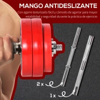 HOMCOM Juego de Mancuernas 30 kg Ajustables 2 en 1 con 12 Discos 2 Barras y Biela Ajustable para Entrenamiento de Fuerza Levantamiento de Pesas Hogar Gimnasio Oficina Negro y Rojo(m-7)