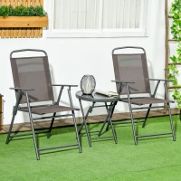 Outsunny Three-Piece Garden Seat Set, with Glass-Top Table - Brown(m-10)