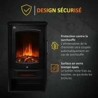 HOMCOM Cheminée électrique foyer électrique poêle 1000 W ou 2000W simulation flammes LED avec thermostat - 44,5 x 32 x 74 cm noir(m-6)