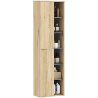 HOMCOM Columna de Baño de Pared Armario de Baño con Compartimentos Abiertos y 2 Puertas 40x24x141,5 cm Natural(m-8)