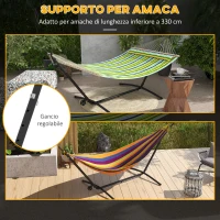 Outsunny Supporto per Amaca da 330 cm max con 6 Fori e Rotelle, in Metallo, 290x120x115 cm, Nero(m-5)
