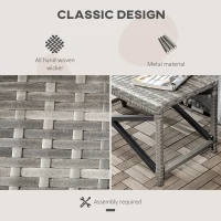 Outsunny Outdoor Coffee Table, Garden PE Rattan Side Table with Plastic Board Under the Full Woven Table Top and X-Shape Frame for Patio, Balcony, Mixed Grey(m-4)