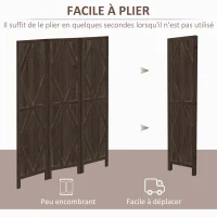 HOMCOM Paravent séparateur de pièce pliable 3 panneaux en bois paulownia 160 x 170 cm marron(m-4)