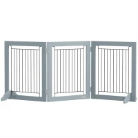 PawHut Foldable Pet Gate, with Three Panels & Two Support Feet - Grey(m-1)