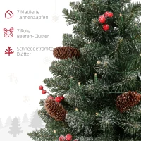 HOMCOM Weihnachtsbaum mit LED-Beleuchtung, 60 cm, Tannenzapfen und rote Beeren, inkl. Ständer, Grün/Weiß(m-6)