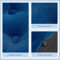 HOMCOM Pouf Poggiapiedi Rotondo con Vano Contenitore in Velluto Trapuntato, Ø60 x 40 cm, Blu Scuro(m-5)