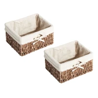 HOMCOM Entryway Coat Rack Wall Mounted Shelf w/ 2 Corn Husk Baskets and Hooks, Brown(m-9)