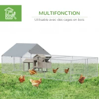 PawHut Enclos poulailler parc grillagé extérieur 18 m² chenil volière espace couvert acier galvanisé 6 x 3 x 1,95 m(m-5)