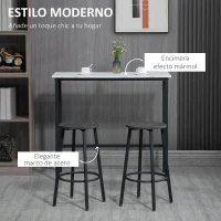 HOMCOM Conjunto de Mesa Alta de Bar con 2 Taburetes Redondo Set de 3 Piezas con Marco de Acero de Estilo Moderno Blanco y Negro(m-5)