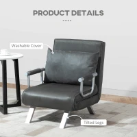 HOMCOM 4-in-1 Faux Suede Chair Bed - Grey(m-7)