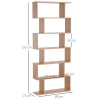 HOMCOM Bookcase, 6 Tier Shelf S Shaped Bookshelf, Storage Unit, Display Shelf for Living Room, Bedroom, Home Office, Plant, Maple(m-3)